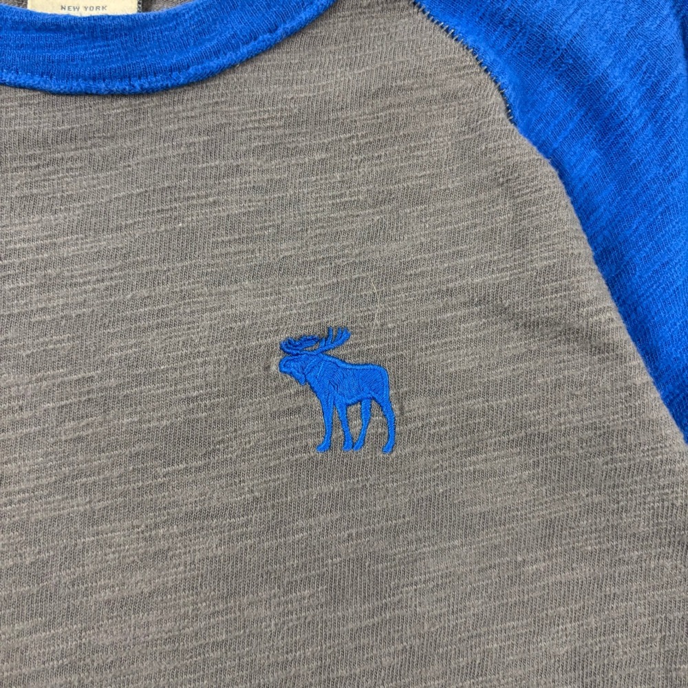 Y2K Abercrombie & Fitch Big Moose Raglan Baseball Tee Grey Blue Unisex Small - Picture 2 of 6